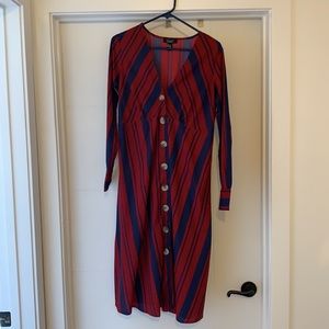 ASOS Maternity size 6 long sleeve dress. Burgundy and navy blue stripes